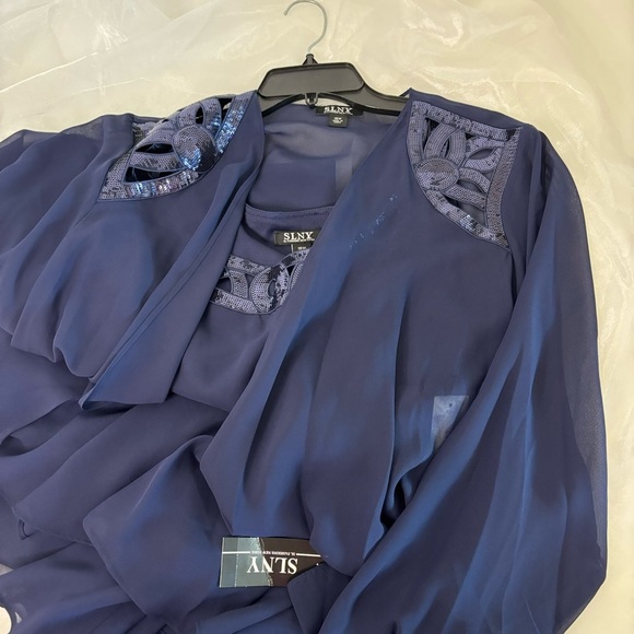 S.L. Fashions Womens Plus Size Embellished Tiered Jacket Dress Size 16 - Picture 13 of 14